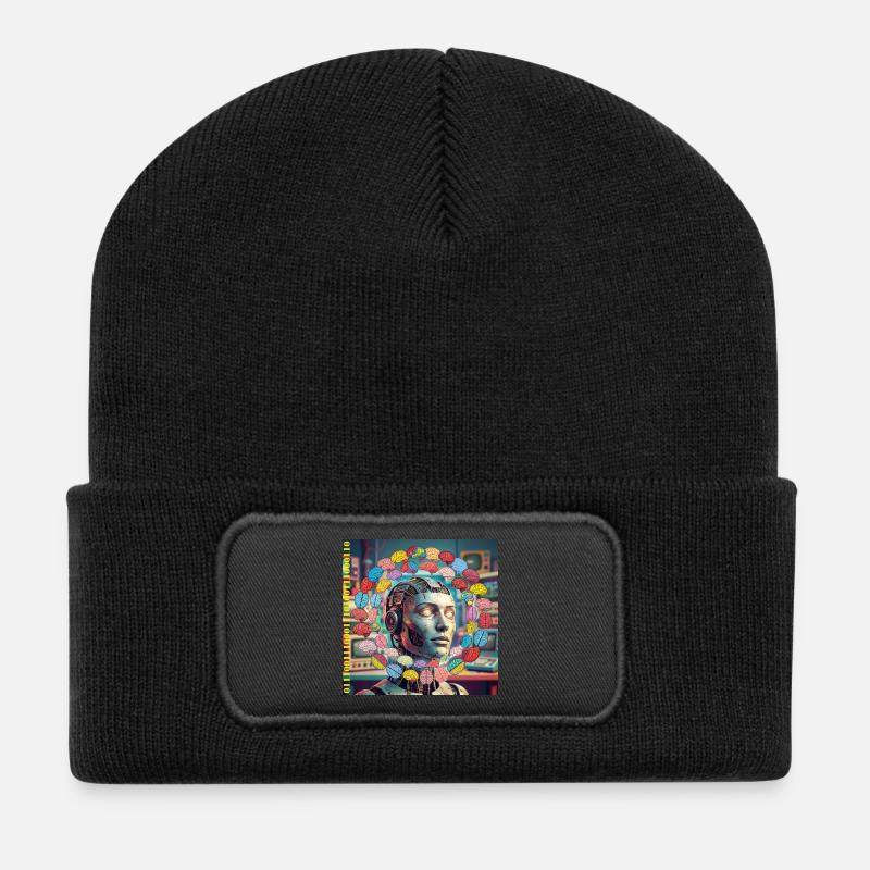 Android with brain satellites - Recycled Patch Beanie - black