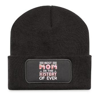 Die beste Mutter in der Geschichte eines lustigen Muttertagsgeschenks aller Zeiten - Recycelte Patch Beanie - Dunkelgrau - Vorne