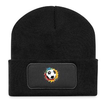 Ballon de football aquarelle - Beanie recyclé à patch - noir - Devant