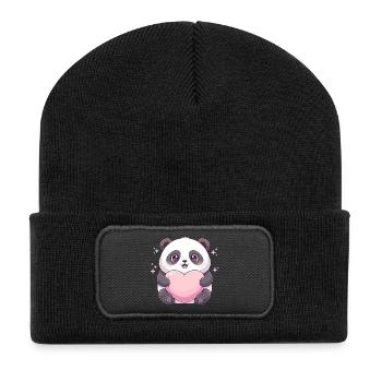 Panda Herzfreund - Recycelte Patch Beanie - Schwarz - Vorne