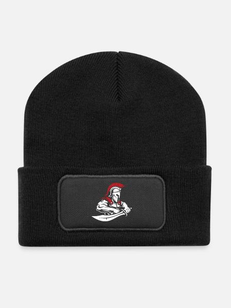 Spartan Warrior Sword Bust Spartan Mascot - Recycled Patch Beanie - black