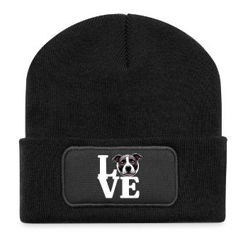 LOVE Staffy Bull Terrier Dog Dog Lover Funny - Recycled Patch Beanie - black - Front