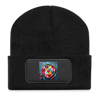 Patchwork Herz Quiltkunst - Recycelte Patch Beanie - Schwarz - Vorne