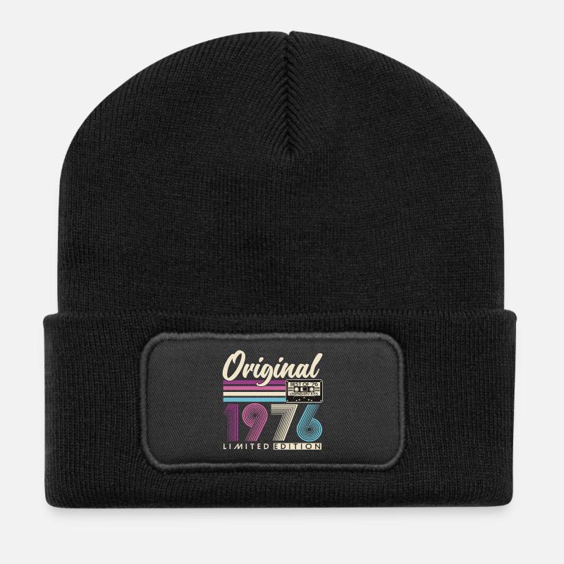 1976 Jahrgang Vintage Retro Geburtstag Geschenk - Recycelte Patch Beanie - Schwarz