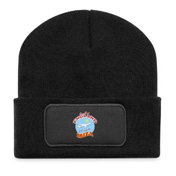 Adieu l’Angleterre. Allons à Ibiza. - Beanie recyclé à patch - noir - Devant