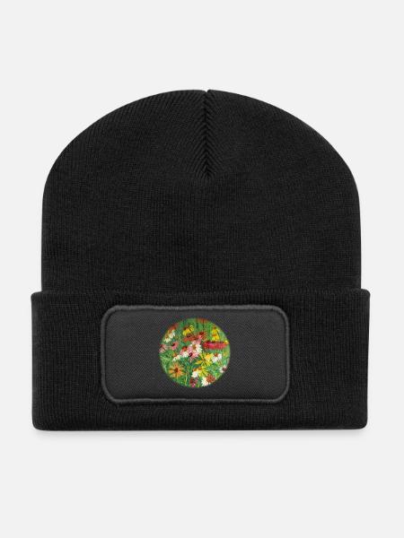 Bunte Echinacea-Wiesen-Malerei - Recycelte Patch Beanie - Schwarz