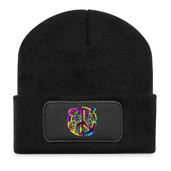 Peace Blumen Frieden Demo - Recycelte Patch Beanie - Schwarz - Vorne