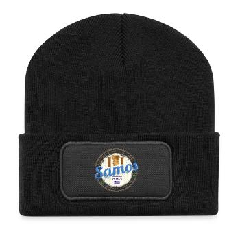 Samos Insel in Griechenland Vintage Souvenir - Recycelte Patch Beanie - Schwarz - Vorne