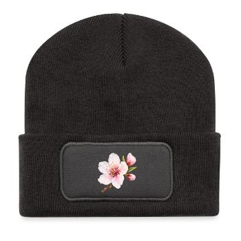 Mandelblüte Rosa Frühlingsblume - Recycelte Patch Beanie - Dunkelgrau - Vorne