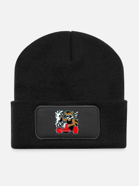Waschbär-Keramik-Spritzer - Recycelte Patch Beanie - Schwarz