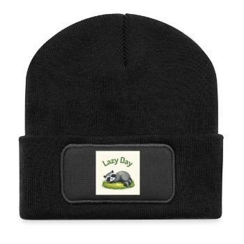 Raccoon at Rest - Recycled Patch Beanie - black - Front