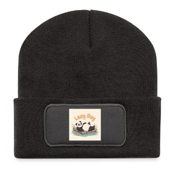 Panda schläft auf dem Floß - Recycelte Patch Beanie - Dunkelgrau - Vorne