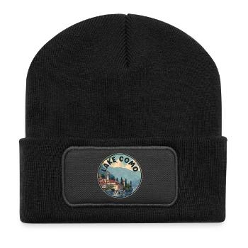 Entdecken Sie majestätische Aussicht auf den Comer See in Italien - Recycelte Patch Beanie - Schwarz - Vorne