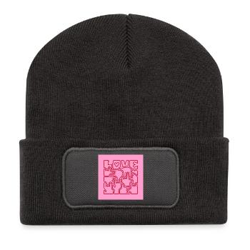 LIEBE – Gebärdensprache Ich liebe dich, Rose Rouge - Recycelte Patch Beanie - Dunkelgrau - Vorne