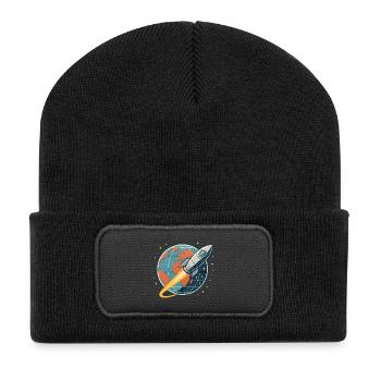 Rocket launch over globe - Recycled Patch Beanie - black - Front