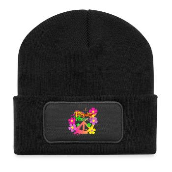 Flower Power Frieden Peacezeichen - Recycelte Patch Beanie - Schwarz - Vorne