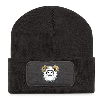 Steampunk-Widder-Schaf-mechanische Hörner - Recycelte Patch Beanie - Dunkelgrau - Vorne
