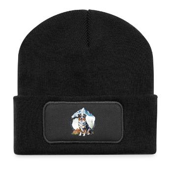 Aussie Hund Landschaft Natur Illustration - Recycelte Patch Beanie - Schwarz - Vorne