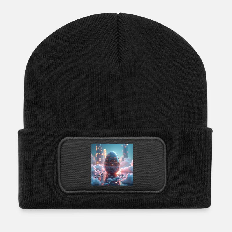 Ostern in der Zukunft - Recycelte Patch Beanie - Schwarz