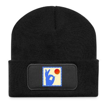 Retro-Pop-Art-Tischtennis-Flick-Grafik - Recycelte Patch Beanie - Schwarz - Vorne