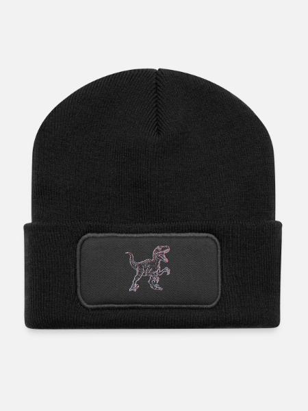 Neon Dinosaurier 3D Skelett - Recycelte Patch Beanie - Schwarz
