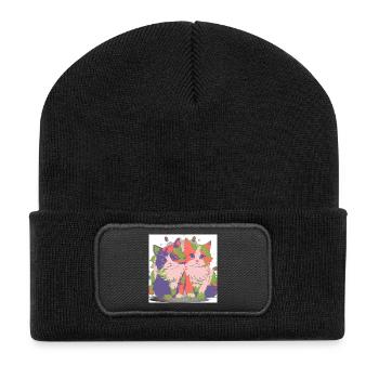 Pop Color Duo-Kätzchen - Recycelte Patch Beanie - Schwarz - Vorne