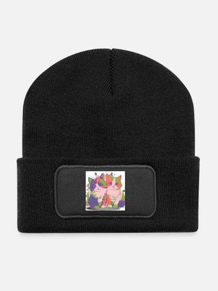 Pop Color Duo-Kätzchen - Recycelte Patch Beanie - Schwarz