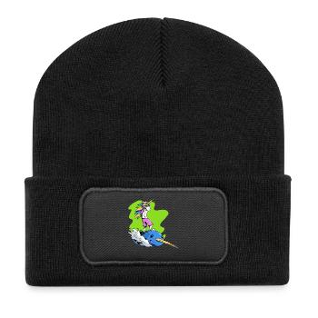 Surfer-Einhorn - Recycelte Patch Beanie - Schwarz - Vorne