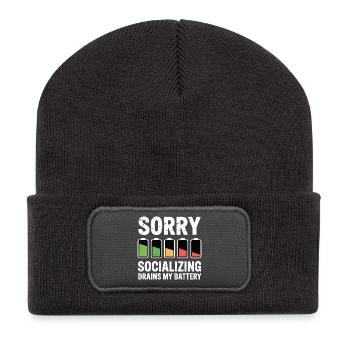 Witz über geselliges, erschöpftes Introvertiertes - Recycelte Patch Beanie - Dunkelgrau - Vorne