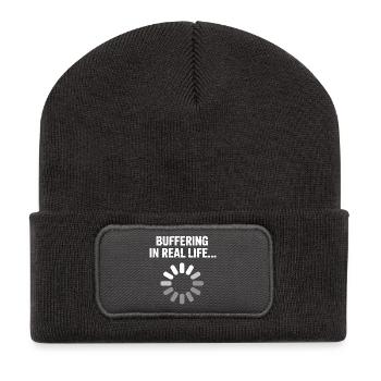 Pufferung im realen Leben soziale Freak Humor - Recycelte Patch Beanie - Dunkelgrau - Vorne