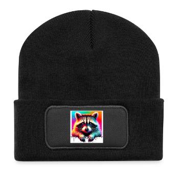 Waschbär - Recycelte Patch Beanie - Schwarz - Vorne