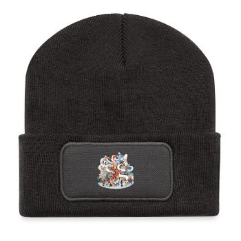 Toboggan coloré à plusieurs sticks rempli de gens - Beanie recyclé à patch - charbon - Devant