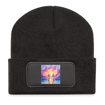 Little mice at sunset on the beach - Recycled Patch Beanie - dark grey - Front