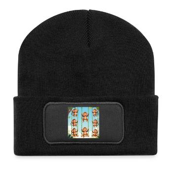 Schaukelnde Affen im Dschungel - Recycelte Patch Beanie - Schwarz - Vorne