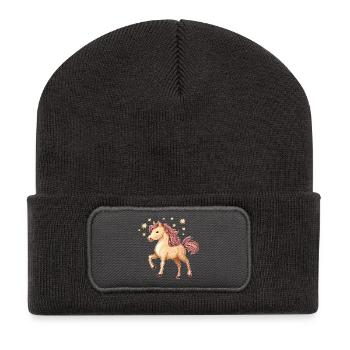 Niedliches Pferd mit Sternen - Recycelte Patch Beanie - Dunkelgrau - Vorne