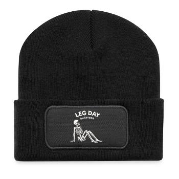 Leg Day Survivor – Fitness Humor Shirt - Recycelte Patch Beanie - Schwarz - Vorne