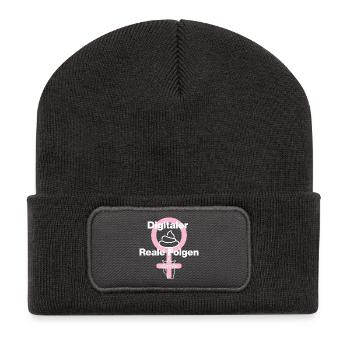 DIGITALER KACK, REALE FOLGEN! ♀️GIRL POWER, FEMAL - Recycelte Patch Beanie - Dunkelgrau - Vorne