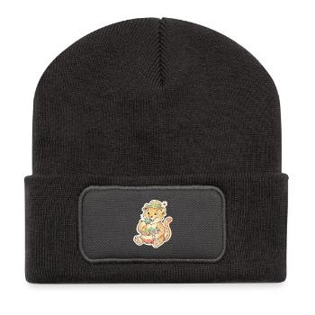 Kit léopard avec panier de légumes - Beanie recyclé à patch - charbon - Devant