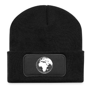 Weltkugel Erde modern minimalistisch - weiß - Recycelte Patch Beanie - Schwarz - Vorne