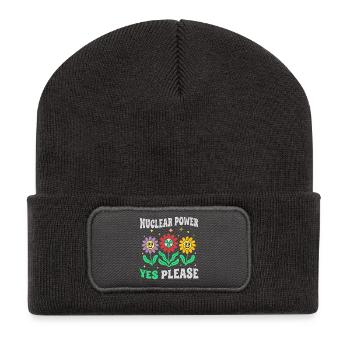 Nuclear power Yes Please with flowers retro - Recycled Patch Beanie - dark grey - Front