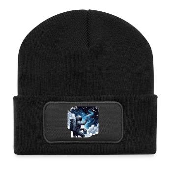 Astronaut malt die Nacht: Kreativer Weltraum Maler - Recycelte Patch Beanie - Schwarz - Vorne