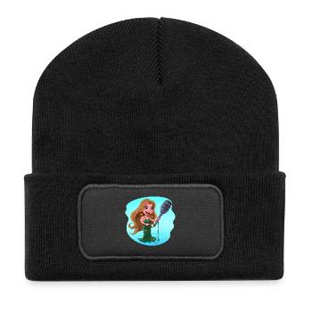 Meerjungfrau singt Karaoke Mikrofon - Recycelte Patch Beanie - Schwarz - Vorne