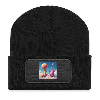 Pastel Planet Friends - Recycelte Patch Beanie - Schwarz - Vorne