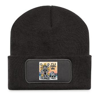 Crypto Lion Muscle Hero - Beanie recyclé à patch - charbon - Devant