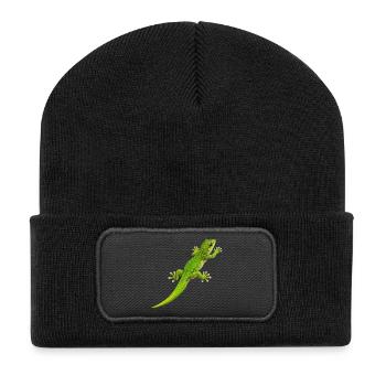 Gecko klettert 1 - Recycelte Patch Beanie - Schwarz - Vorne