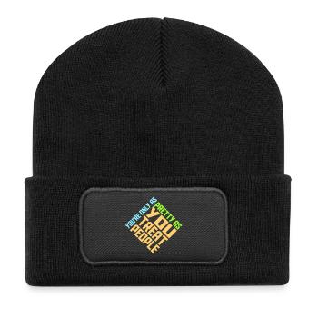 You're Only As Pretty As You Treat People Ehrlich - Recycelte Patch Beanie - Schwarz - Vorne