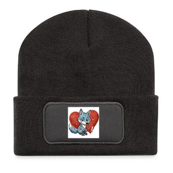 Fuchs tier traurig symbol herz gebrochen  - Recycelte Patch Beanie - Dunkelgrau - Vorne