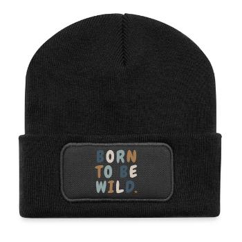Born Wild Boho Cute Minimalist Shirt - Recycelte Patch Beanie - Schwarz - Vorne