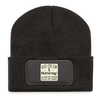 Erster Muttertag Mama - Recycelte Patch Beanie - Dunkelgrau - Vorne