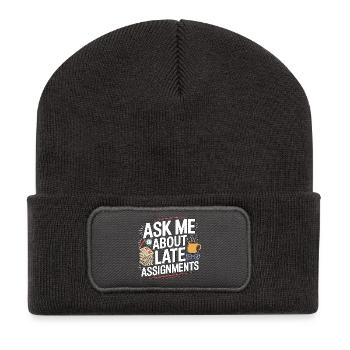 High School Teacher Ask Me About Subject Teacher - Recycled Patch Beanie - dark grey - Front